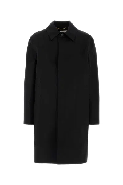 SAINT LAURENT BLACK COTTON BLEND COAT