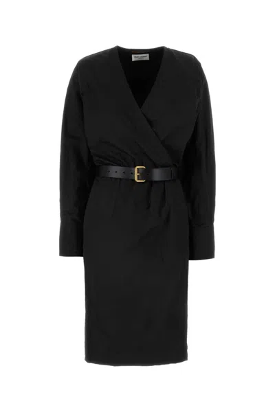 SAINT LAURENT BLACK COTTON BLEND DRESS