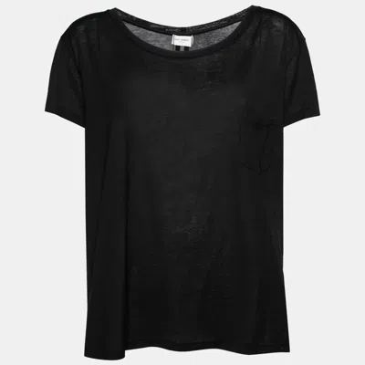 Pre-owned Saint Laurent Black Cotton Front Pocket Crew Neck Short Sleeve Top M