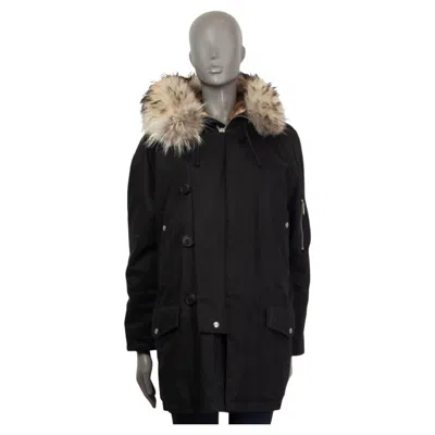 Pre-owned Saint Laurent Black Cotton Fur Lined Hooded Parka Coat Jacket 36 Xs