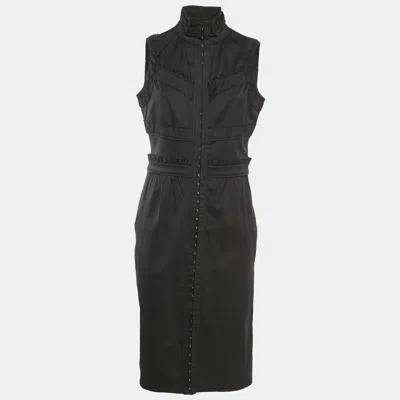 Pre-owned Saint Laurent Black Cotton High Neck Midi Dress L