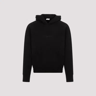 Saint Laurent Logo刺绣棉连帽衫 In Black