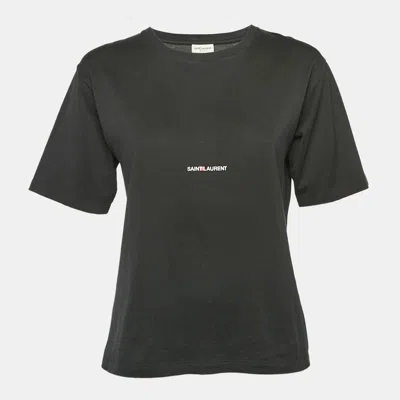 Pre-owned Saint Laurent Black Cotton Logo Print T-shirt M