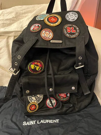 Pre-owned Saint Laurent Black Cotton Patch Army Backpack
