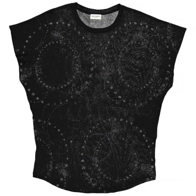 Saint Laurent Black Cotton Short Sleeve T-shirt With Galaxy Detail