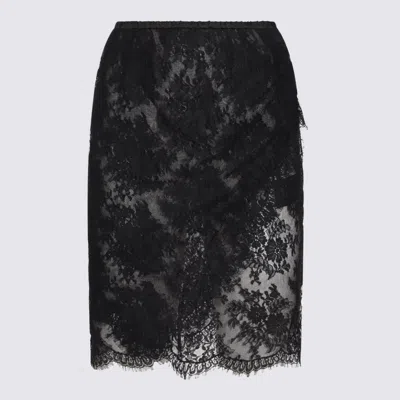 Saint Laurent Lace Wrap Pencil Skirt In Black
