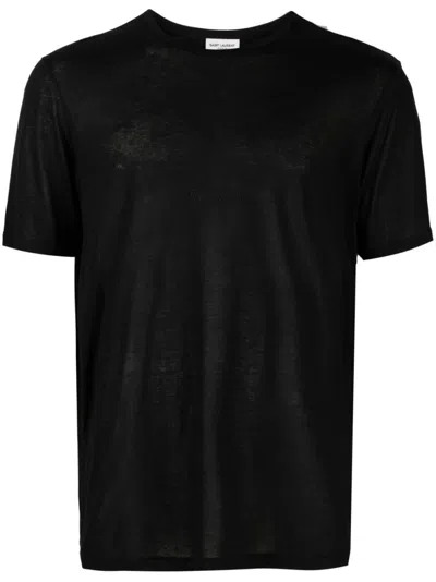 Saint Laurent Logo-embroidered Jersey T-shirt In Black