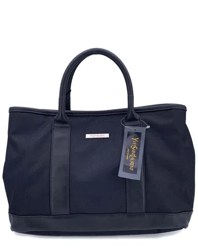 Saint Laurent Black Cotton Tote (authentic Pre-loved) In Blue