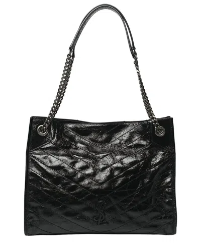 Saint Laurent Black Cracked Calfskin Leather Medium Niki Shopper Tote  (authentic Pre-loved)