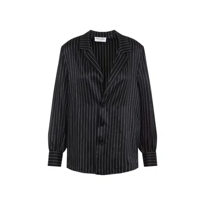 Saint Laurent Pinstriped Silk Shirt In Black