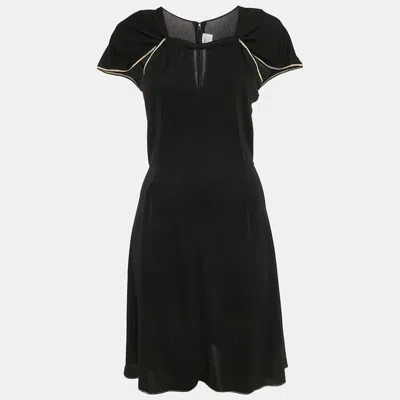 Pre-owned Saint Laurent Black Crepe Lurex Trim Detail Short Dress M