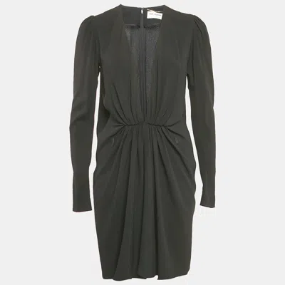 Pre-owned Saint Laurent Black Crepe Plunging Neck Mini Dress M