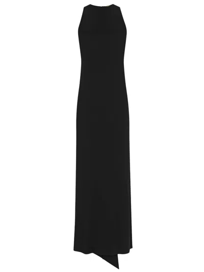 Saint Laurent Black Crepe Satin Dress With Back-tie And Semi-open Back For Women