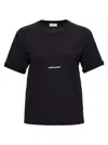 Saint Laurent Black Crewneck T-shirt With Logo Lettering Print In Cotton Woman In Black