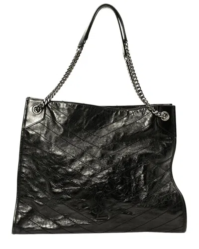 Saint Laurent Black Crinkled Calfskin Leather Large Niki Shopper Tote  (authentic Pre-loved)