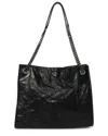 Saint Laurent Black Crinkled Calfskin Leather Monogram Large Niki Shopper Tote  (authentic Pre-loved In Black