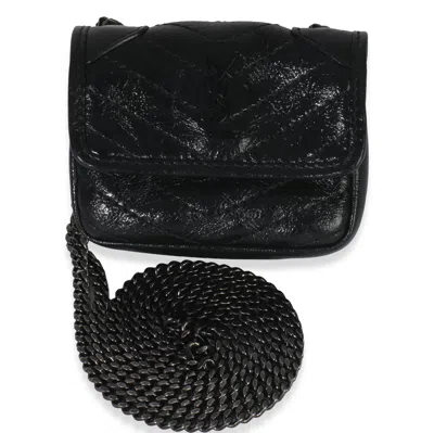 Pre-owned Saint Laurent Black Crinkled Calfskin Matelasse Micro Niki Airpods Case