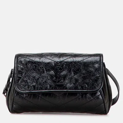 Pre-owned Saint Laurent Black Crinkled Calfskin Monogram Niki Belt Bag