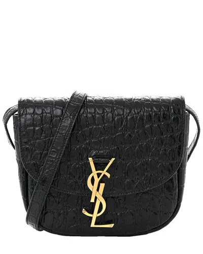 Saint Laurent Black Croc-embossed Calfskin Leather Small Kaia Satchel  (authentic Pre-loved)