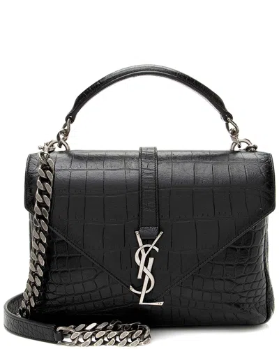 Saint Laurent Black Croc-embossed Calfskin Monogram College Medium Shoulder  Bag (authentic Pre-love