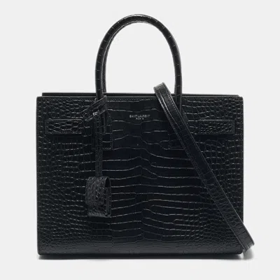 Pre-owned Saint Laurent Black Croc Embossed Leather Baby Classic Sac De Jour Tote