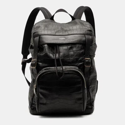 Pre-owned Saint Laurent Black Croc Embossed Leather Backpack