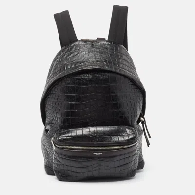 Pre-owned Saint Laurent Black Croc Embossed Leather City Backpack