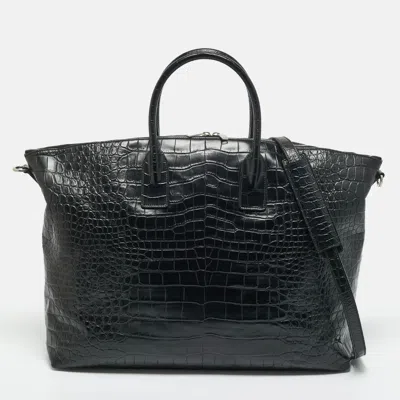 Pre-owned Saint Laurent Black Croc Embossed Leather Giant Bowling Bag