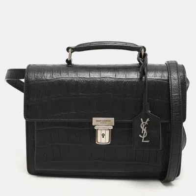 Pre-owned Saint Laurent Black Croc Embossed Leather High School Top Handle Bag