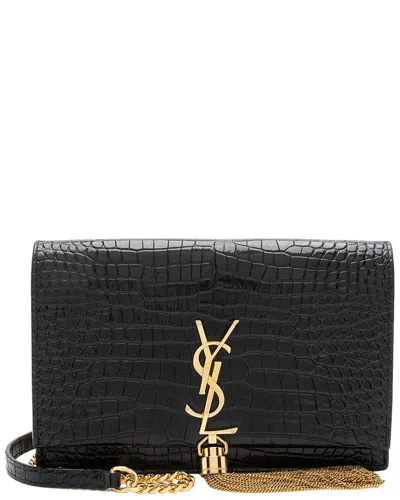 Pre-owned Saint Laurent Black Croc Embossed Leather Kate Tassel Chain Wallet (authentic  Pre-loved)