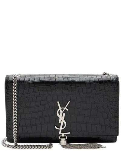 Saint Laurent Black Croc-embossed Leather Kate Tassel Medium Shoulder Bag  (authentic Pre-loved)