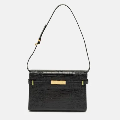 Pre-owned Saint Laurent Black Croc Embossed Leather Manhattan Shoulder Bag