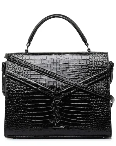 SAINT LAURENT SAINT LAURENT BLACK CROC-EMBOSSED LEATHER MEDIUM CASSANDRA TOP HANDLE BAG  (AUTHENTIC PRE-LOVED)