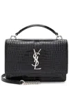 Saint Laurent Black Croc-embossed Leather Monogram Sunset Chain Wallet  (authentic Pre-loved) In Black