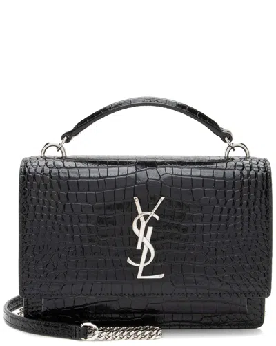 SAINT LAURENT SAINT LAURENT BLACK CROC-EMBOSSED LEATHER MONOGRAM SUNSET CHAIN WALLET  (AUTHENTIC PRE-LOVED)