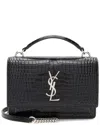 Saint Laurent Black Croc-embossed Leather Monogram Sunset Chain Wallet  (authentic Pre-loved) In Black