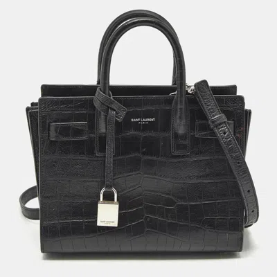 Pre-owned Saint Laurent Black Croc Embossed Leather Nano Classic Sac De Jour Tote