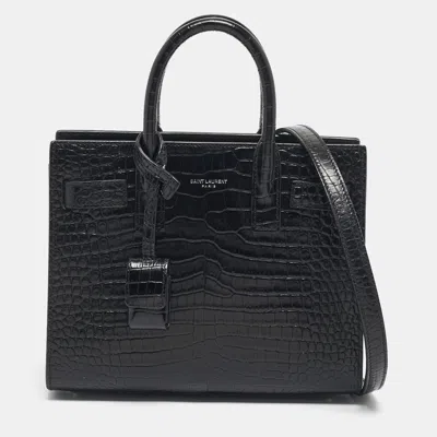 Pre-owned Saint Laurent Black Croc Embossed Leather Nano Classic Sac De Jour Tote