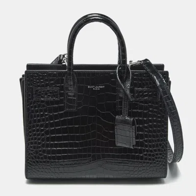 Pre-owned Saint Laurent Black Croc Embossed Leather Nano Classic Sac De Jour Tote