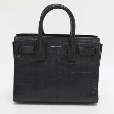 Pre-owned Saint Laurent Black Croc Embossed Leather Nano Classic Sac De Jour Tote