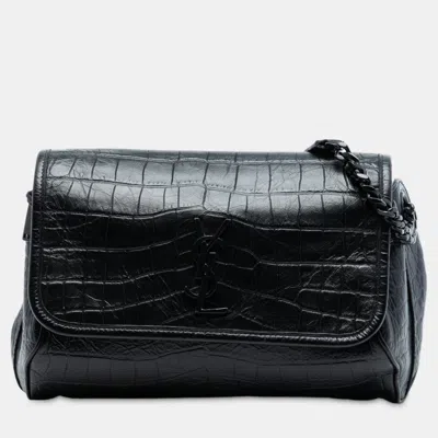 Pre-owned Saint Laurent Black Croc Embossed Leather Niki Belt Bag