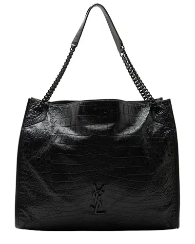 Pre-owned Saint Laurent Black Croc Embossed Leather Niki Large Shopping Tote (authentic  Pre-loved)