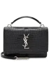 Saint Laurent Black Croc-embossed Leather Sunset Chain Wallet (authentic Pre- Loved) In Black