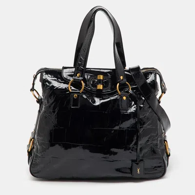 Pre-owned Saint Laurent Black Croc Embossed Patent Leather Muse Messenger Bag