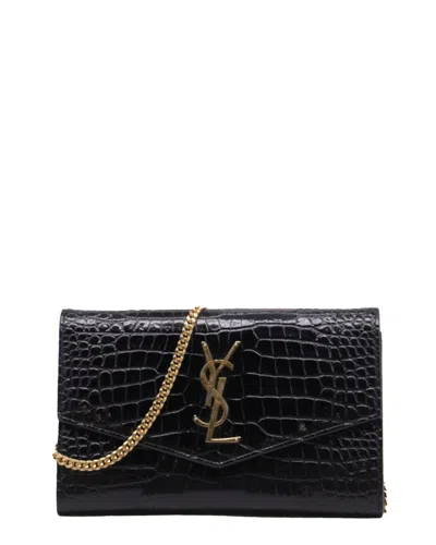 Saint Laurent Black Croc-embossed Leather Uptown Chain Wallet (authentic Pre-  Loved)