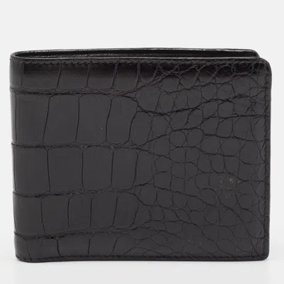 Pre-owned Saint Laurent Black Crocodile Bifold Wallet