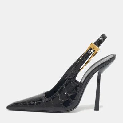 Pre-owned Saint Laurent Black Crocodile Embossed Graham Slingback Pumps Size 36