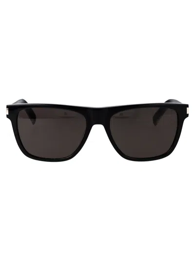 Saint Laurent Black Crystal Black Acetate Sunglasses In Green