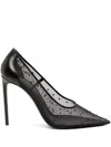 Saint Laurent Anja Leather-trimmed Crystal-embellished Mesh Pumps In Black