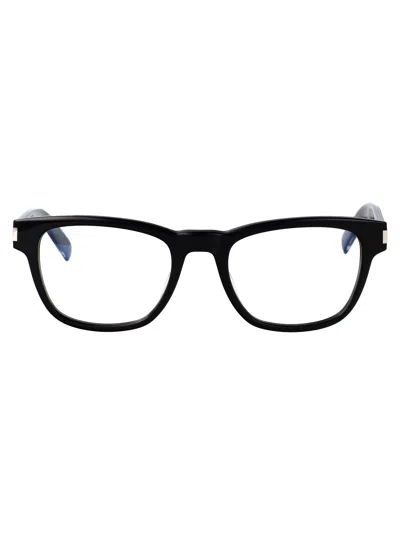 Saint Laurent Logo-plaque Square-frame Glasses In Black